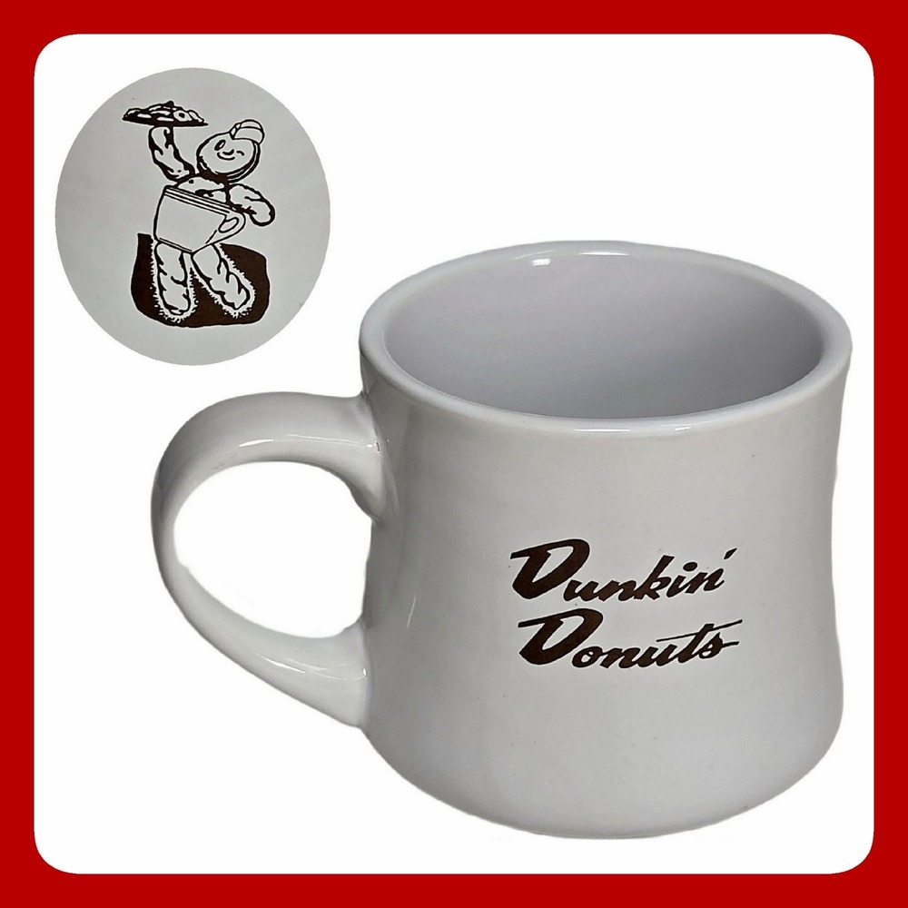 Dunkin Donuts Diner Style Coffee Mug White Ceramic Mascot Graphic Cup VTG